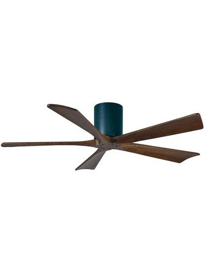 Irene 52 inch 5-Blade Flush-Mount Ceiling Fan with Solid Wood Blades in Matte Black.